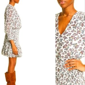 Veronica Beard White Mini Dress with Blue and Brown Floral Print